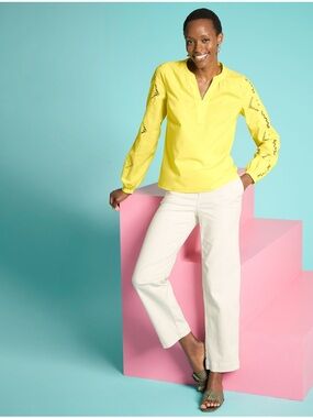 Talbots Yellow Eyelet-Sleeve Popover Tunic Size Medium